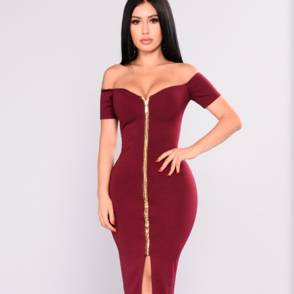 Red off shoulder dress!